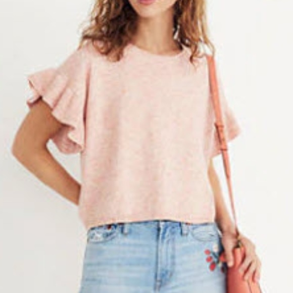 Madewell Sweaters - Madewell Pink Ruffle Sleeve Sweater Tee Sz Large